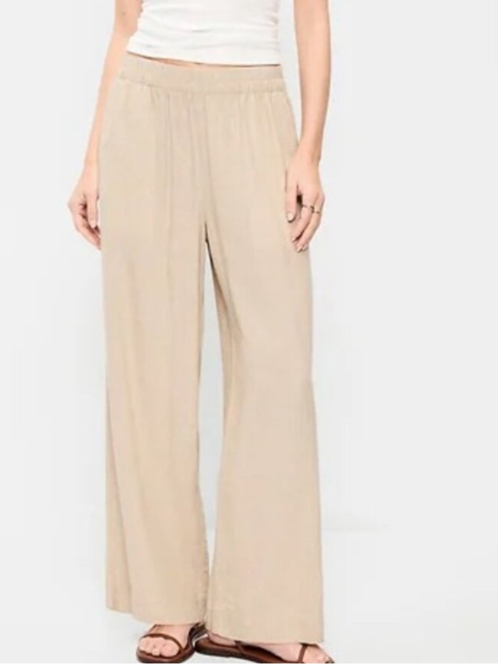 Old Navy Wide Leg Linen Pants Size Small Tall Flax color
